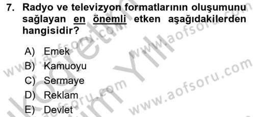 Medya Ekonomisi ve İşletmeciliği Dersi 2018 - 2019 Yılı Yaz Okulu Sınav Soruları 7. Soru