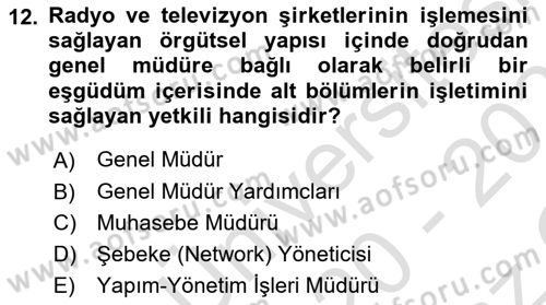 Medya Ekonomisi ve İşletmeciliği Dersi 2020 - 2021 Yılı Yaz Okulu Sınav Soruları 12. Soru