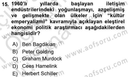Medya Ekonomisi ve İşletmeciliği Dersi 2020 - 2021 Yılı Yaz Okulu Sınav Soruları 15. Soru