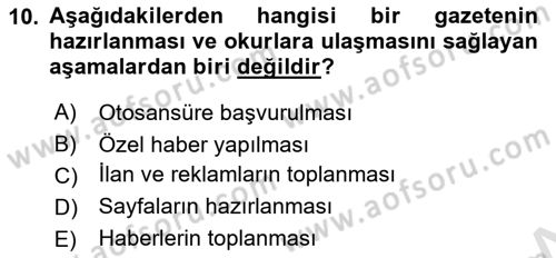 Medya Ekonomisi ve İşletmeciliği Dersi 2021 - 2022 Yılı (Vize) Ara Sınav Soruları 10. Soru