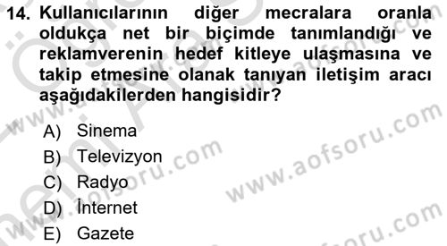 Medya Ekonomisi ve İşletmeciliği Dersi 2021 - 2022 Yılı (Vize) Ara Sınav Soruları 14. Soru