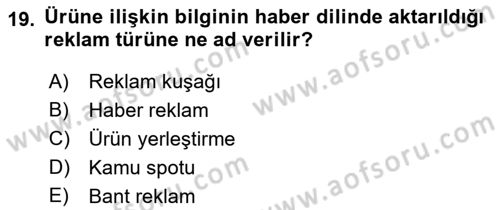 Medya Ekonomisi ve İşletmeciliği Dersi 2021 - 2022 Yılı (Vize) Ara Sınav Soruları 19. Soru