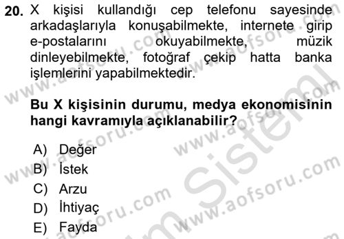 Medya Ekonomisi ve İşletmeciliği Dersi 2021 - 2022 Yılı (Vize) Ara Sınav Soruları 20. Soru