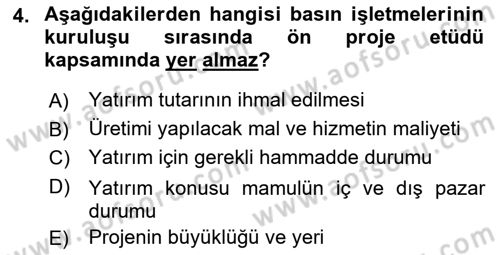 Medya Ekonomisi ve İşletmeciliği Dersi 2021 - 2022 Yılı (Vize) Ara Sınav Soruları 4. Soru