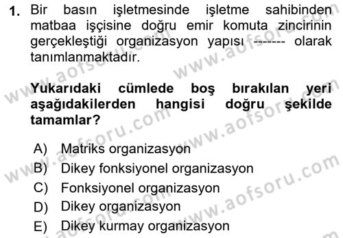 Medya Ekonomisi ve İşletmeciliği Dersi 2021 - 2022 Yılı Yaz Okulu Sınav Soruları 1. Soru