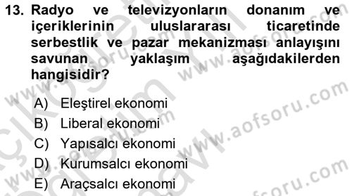 Medya Ekonomisi ve İşletmeciliği Dersi 2021 - 2022 Yılı Yaz Okulu Sınav Soruları 13. Soru