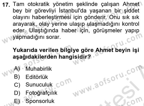Medya Ekonomisi ve İşletmeciliği Dersi 2021 - 2022 Yılı Yaz Okulu Sınav Soruları 17. Soru