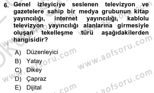 Medya Ekonomisi ve İşletmeciliği Dersi 2021 - 2022 Yılı Yaz Okulu Sınav Soruları 6. Soru