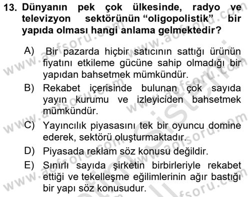 Medya Ekonomisi ve İşletmeciliği Dersi 2022 - 2023 Yılı Yaz Okulu Sınav Soruları 13. Soru