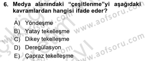 Medya Ekonomisi ve İşletmeciliği Dersi 2022 - 2023 Yılı Yaz Okulu Sınav Soruları 6. Soru