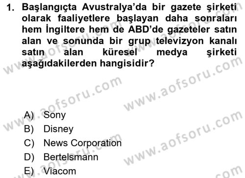 Medya Ekonomisi ve İşletmeciliği Dersi 2023 - 2024 Yılı (Vize) Ara Sınav Soruları 1. Soru
