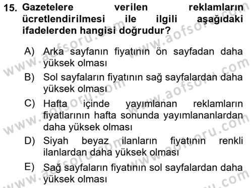 Medya Ekonomisi ve İşletmeciliği Dersi 2023 - 2024 Yılı (Vize) Ara Sınav Soruları 15. Soru