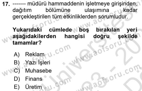 Medya Ekonomisi ve İşletmeciliği Dersi 2023 - 2024 Yılı (Vize) Ara Sınav Soruları 17. Soru