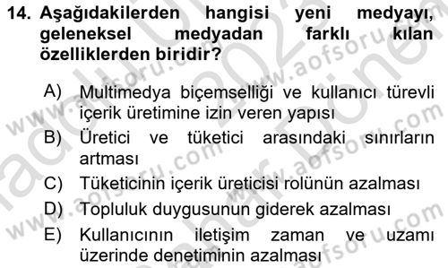 Medya Ekonomisi ve İşletmeciliği Dersi 2023 - 2024 Yılı (Final) Dönem Sonu Sınav Soruları 14. Soru