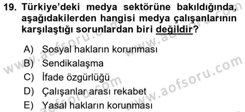 Medya Ekonomisi ve İşletmeciliği Dersi 2023 - 2024 Yılı (Final) Dönem Sonu Sınav Soruları 19. Soru