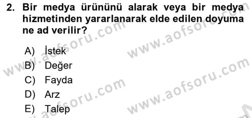 Medya Ekonomisi ve İşletmeciliği Dersi 2023 - 2024 Yılı (Final) Dönem Sonu Sınav Soruları 2. Soru