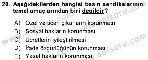 Medya Ekonomisi ve İşletmeciliği Dersi 2023 - 2024 Yılı (Final) Dönem Sonu Sınav Soruları 20. Soru