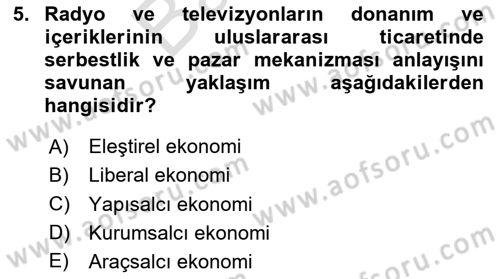 Medya Ekonomisi ve İşletmeciliği Dersi 2023 - 2024 Yılı (Final) Dönem Sonu Sınav Soruları 5. Soru