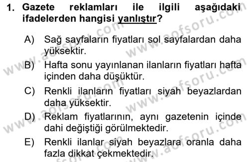 Medya Ekonomisi ve İşletmeciliği Dersi 2023 - 2024 Yılı Yaz Okulu Sınav Soruları 1. Soru