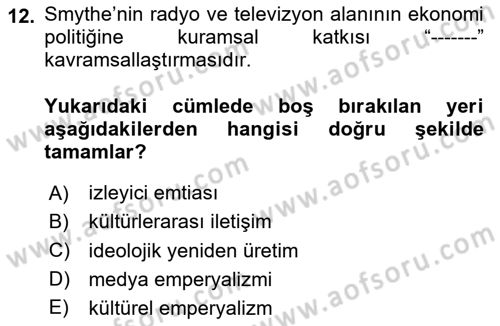 Medya Ekonomisi ve İşletmeciliği Dersi 2023 - 2024 Yılı Yaz Okulu Sınav Soruları 12. Soru