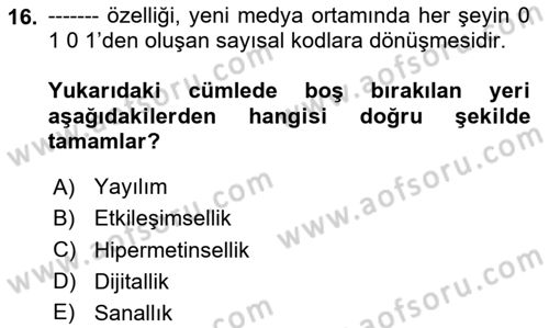 Medya Ekonomisi ve İşletmeciliği Dersi 2023 - 2024 Yılı Yaz Okulu Sınav Soruları 16. Soru
