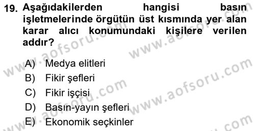 Medya Ekonomisi ve İşletmeciliği Dersi 2023 - 2024 Yılı Yaz Okulu Sınav Soruları 19. Soru