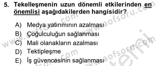Medya Ekonomisi ve İşletmeciliği Dersi 2023 - 2024 Yılı Yaz Okulu Sınav Soruları 5. Soru