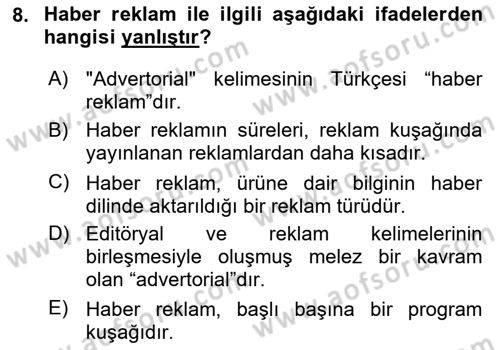 Medya Ekonomisi ve İşletmeciliği Dersi 2023 - 2024 Yılı Yaz Okulu Sınav Soruları 8. Soru