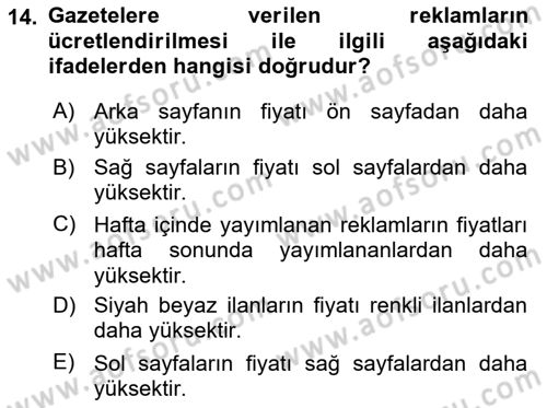 Medya Ekonomisi ve İşletmeciliği Dersi 2024 - 2025 Yılı (Vize) Ara Sınav Soruları 14. Soru