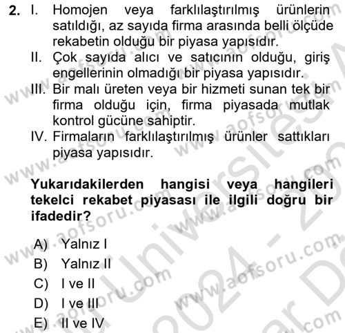 Medya Ekonomisi ve İşletmeciliği Dersi 2024 - 2025 Yılı (Vize) Ara Sınav Soruları 2. Soru