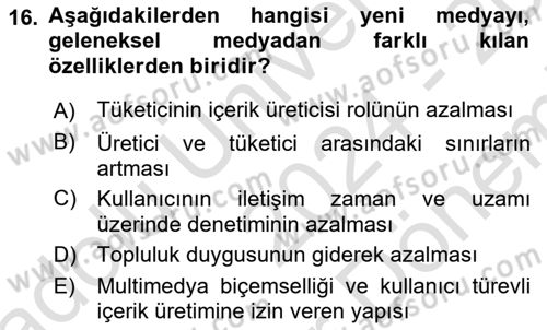Medya Ekonomisi ve İşletmeciliği Dersi 2024 - 2025 Yılı (Final) Dönem Sonu Sınav Soruları 16. Soru