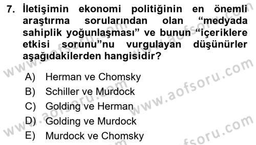 Medya Ekonomisi ve İşletmeciliği Dersi 2024 - 2025 Yılı (Final) Dönem Sonu Sınav Soruları 7. Soru