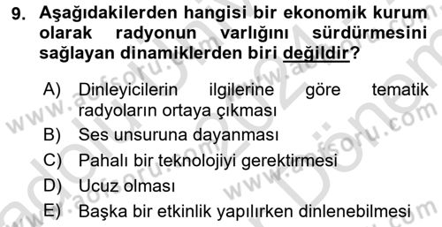 Medya Ekonomisi ve İşletmeciliği Dersi 2024 - 2025 Yılı (Final) Dönem Sonu Sınav Soruları 9. Soru
