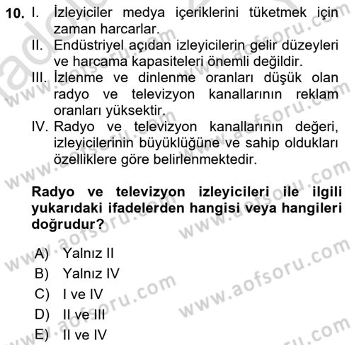 Medya Ekonomisi ve İşletmeciliği Dersi 2024 - 2025 Yılı Yaz Okulu Sınav Soruları 10. Soru