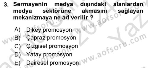 Medya Ekonomisi ve İşletmeciliği Dersi 2024 - 2025 Yılı Yaz Okulu Sınav Soruları 3. Soru
