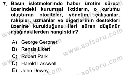 Medya Ekonomisi ve İşletmeciliği Dersi 2024 - 2025 Yılı Yaz Okulu Sınav Soruları 7. Soru