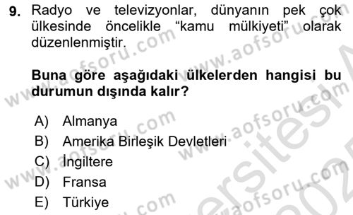 Medya Ekonomisi ve İşletmeciliği Dersi 2024 - 2025 Yılı Yaz Okulu Sınav Soruları 9. Soru
