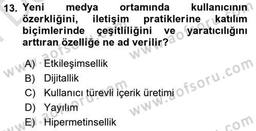Medya Ekonomisi ve İşletmeciliği Dersi 2025 - 2026 Yılı (Final) Dönem Sonu Sınav Soruları 13. Soru