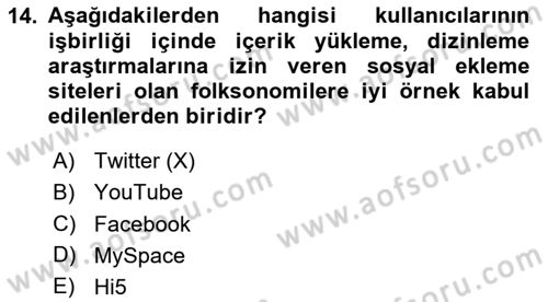Medya Ekonomisi ve İşletmeciliği Dersi 2025 - 2026 Yılı (Final) Dönem Sonu Sınav Soruları 14. Soru