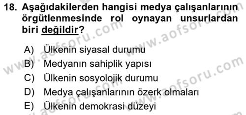 Medya Ekonomisi ve İşletmeciliği Dersi 2025 - 2026 Yılı (Final) Dönem Sonu Sınav Soruları 18. Soru