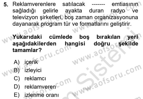 Medya Ekonomisi ve İşletmeciliği Dersi 2025 - 2026 Yılı (Final) Dönem Sonu Sınav Soruları 5. Soru