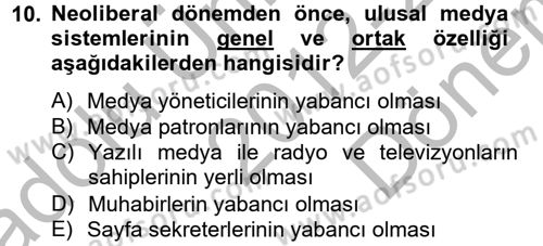 Medya Siyaset Kültür Dersi 2012 - 2013 Yılı (Final) Dönem Sonu Sınav Soruları 10. Soru