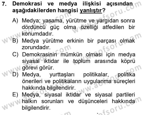 Medya Siyaset Kültür Dersi 2012 - 2013 Yılı (Final) Dönem Sonu Sınav Soruları 7. Soru