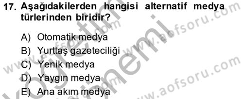Medya Siyaset Kültür Dersi 2013 - 2014 Yılı (Vize) Ara Sınav Soruları 17. Soru