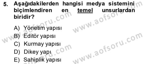 Medya Siyaset Kültür Dersi 2013 - 2014 Yılı (Vize) Ara Sınav Soruları 5. Soru
