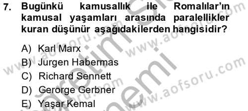 Medya Siyaset Kültür Dersi 2013 - 2014 Yılı (Vize) Ara Sınav Soruları 7. Soru