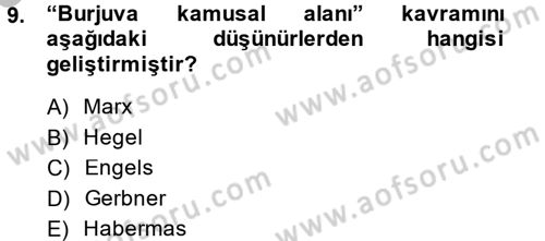 Medya Siyaset Kültür Dersi 2013 - 2014 Yılı (Vize) Ara Sınav Soruları 9. Soru