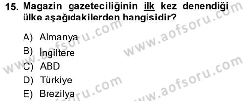 Medya Siyaset Kültür Dersi 2013 - 2014 Yılı (Final) Dönem Sonu Sınav Soruları 15. Soru