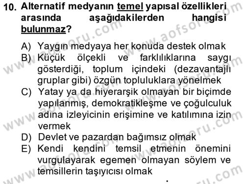Medya Siyaset Kültür Dersi 2013 - 2014 Yılı Tek Ders Sınav Soruları 10. Soru