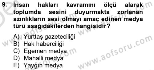 Medya Siyaset Kültür Dersi 2013 - 2014 Yılı Tek Ders Sınav Soruları 9. Soru